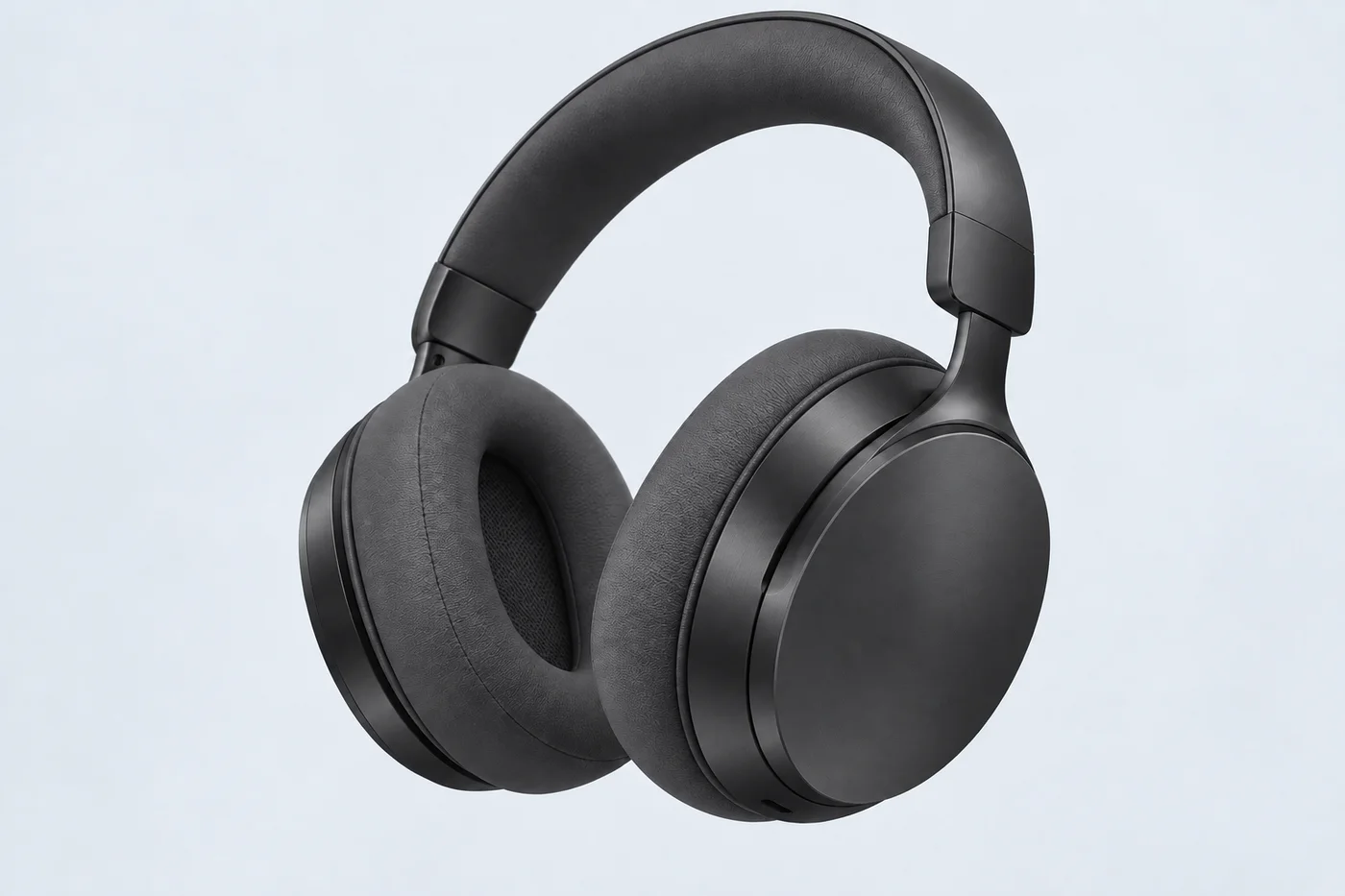 Graphite headphones showing soft over-ear cushions and a refined metal headband