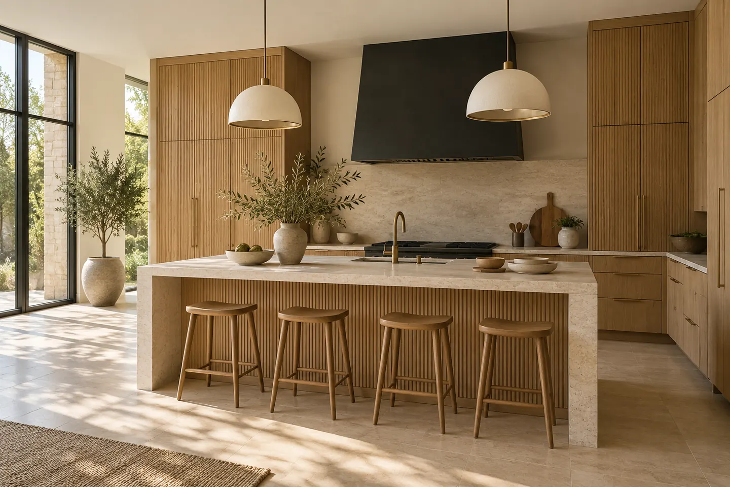 Concept kitchen with oak cabinetry and a limestone island